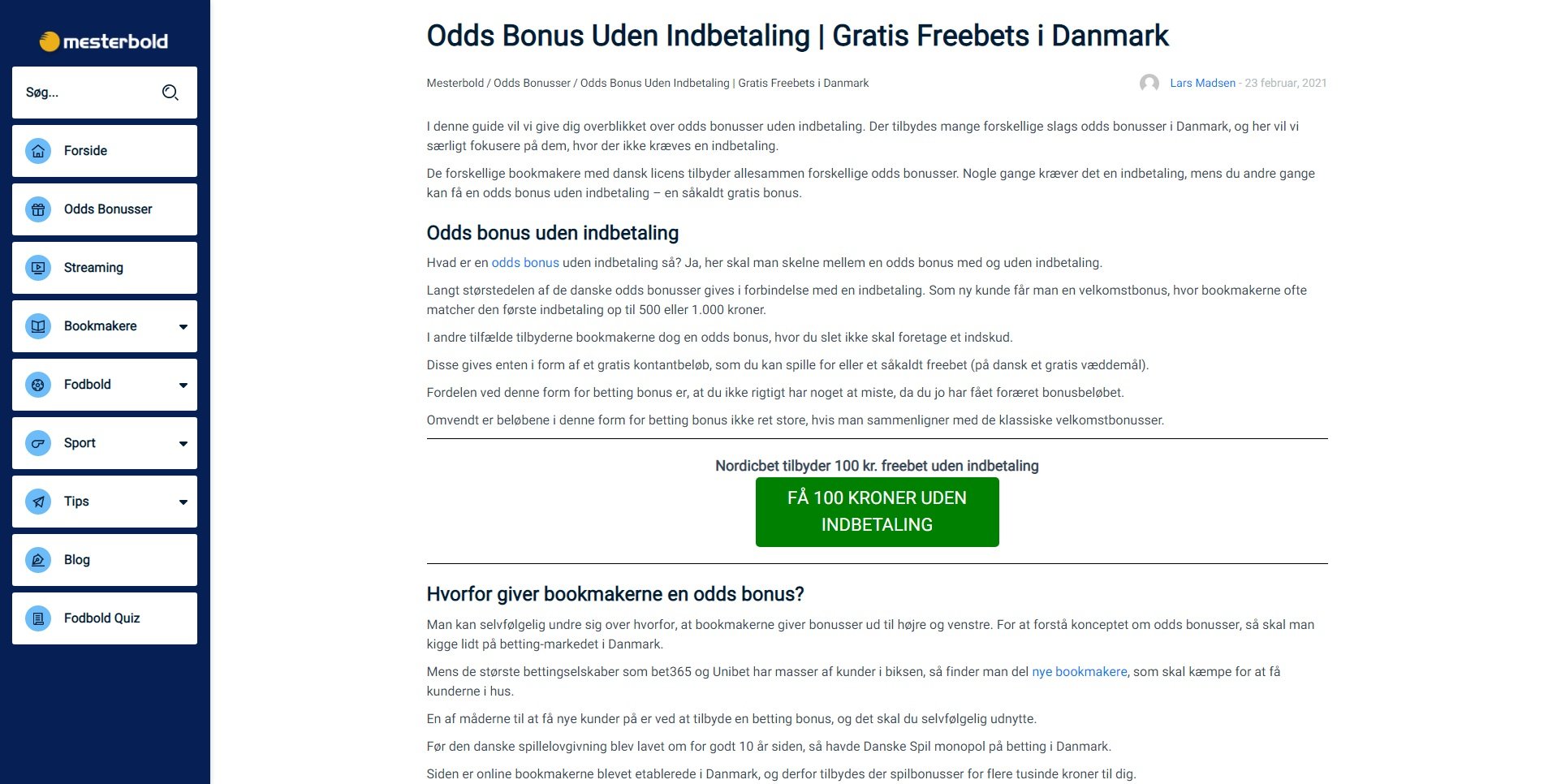 odds bonus uden indbetaling