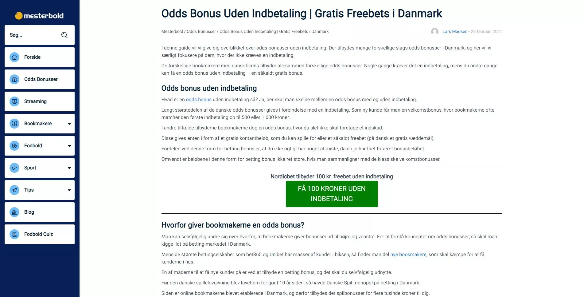 Odds Bonus Uden Indbetaling | Gratis Freebets i Danmark